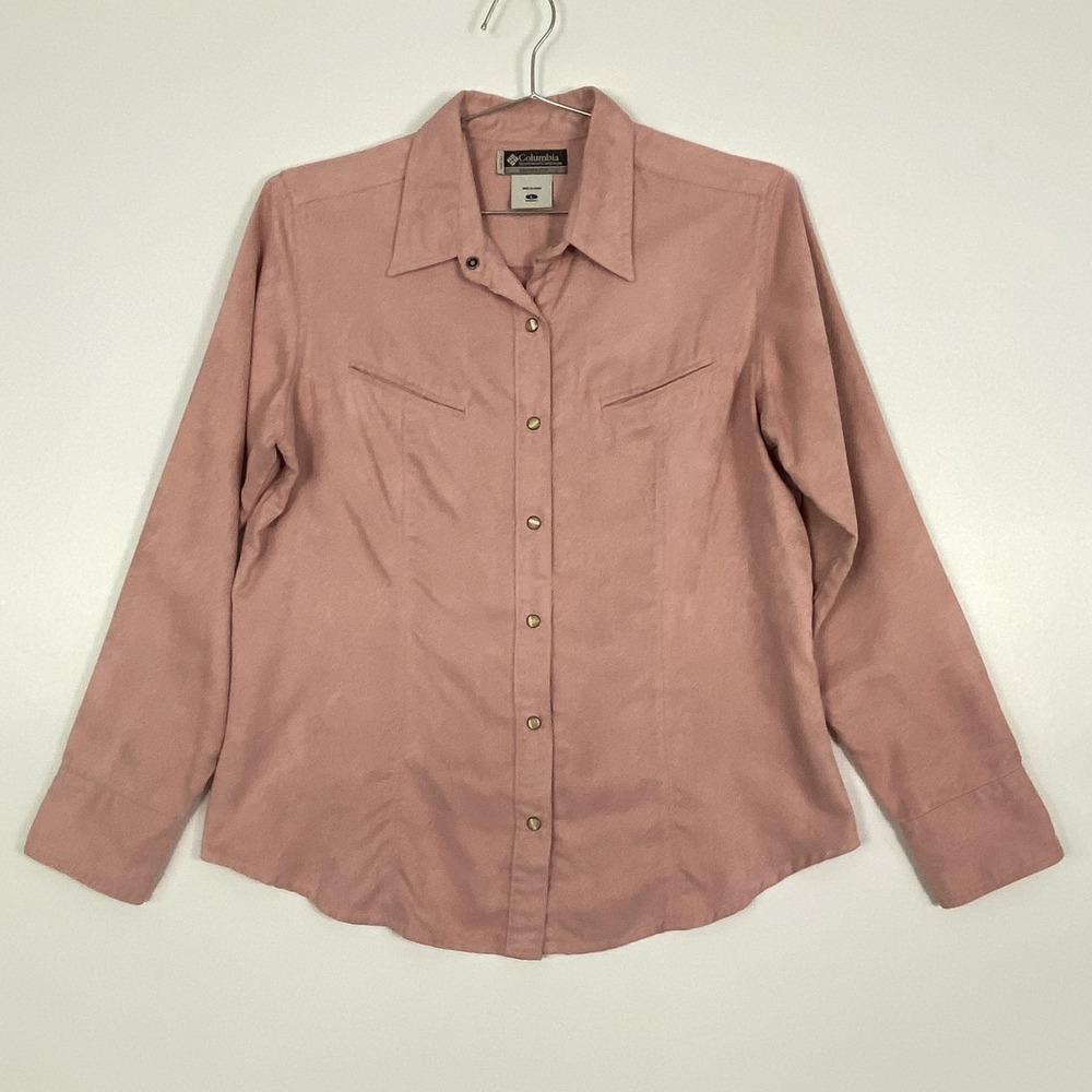 Columbia Shirt Womens Large Pink Snap‎ Front Long Sleeve Western Faux Suede Top